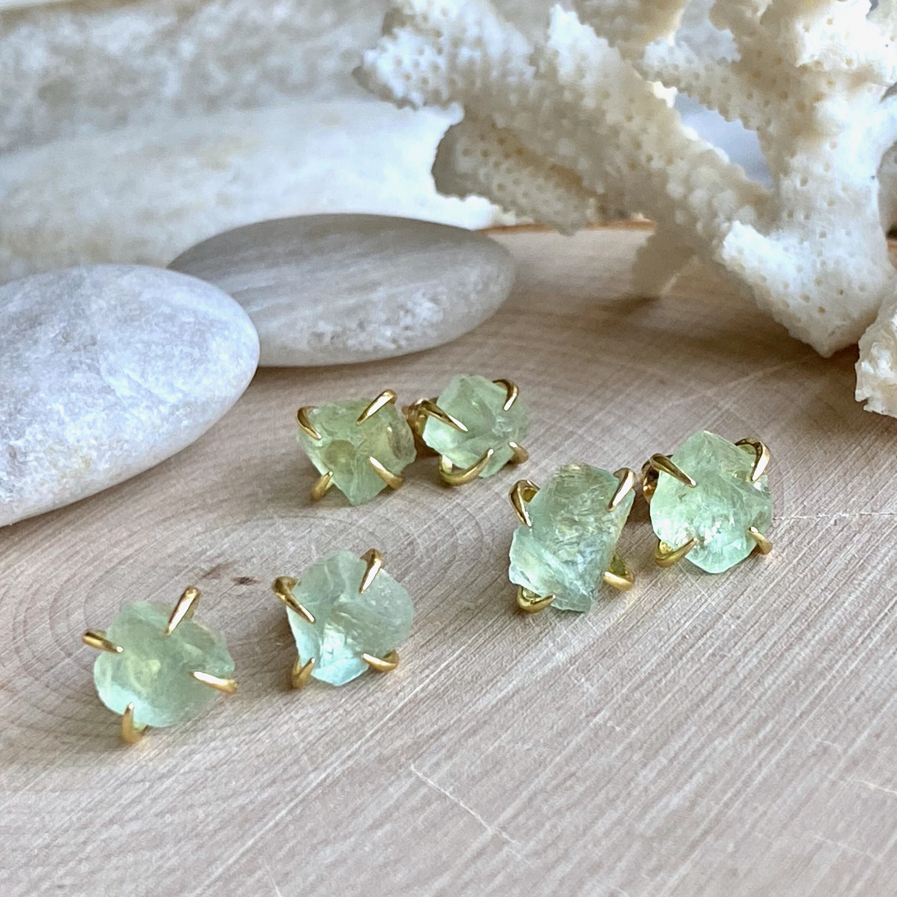 Raw Fluorite Earrings Green Fluorite Earrings Fluorite Stud Etsy