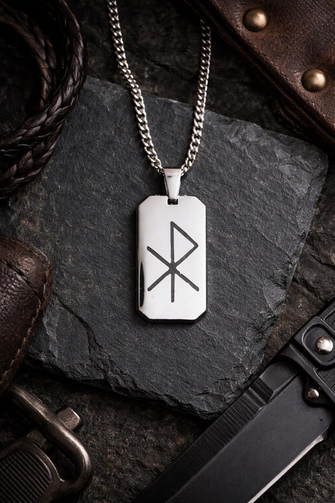 Silver Chain Runes Mens Rune Necklace LOVE, Viking Silver Dog Tag Necklace, Fathers Day ...