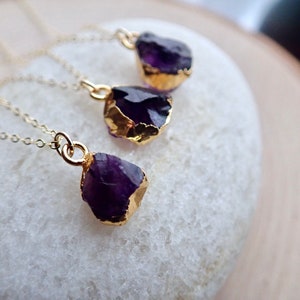 Dainty Raw Amethyst Necklace, Tiny Gemstone Pendant Necklace, Amethyst Jewelry, Gold Edge Gemstone,Gold Fill Chain Necklace,Birthstone Charm image 7