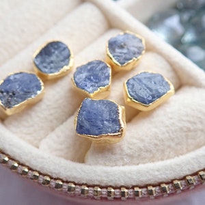 Raw Sapphire Stud Earrings Gold Vermeil, Blue Gemstone Post Earrings, Natural Sapphire Jewelry, September Birthstone Gift for Her, Sterling