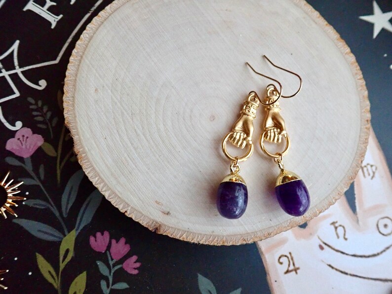 Amethyst Drop Earrings Raw Crystal Earrings Gold Amethyst Etsy