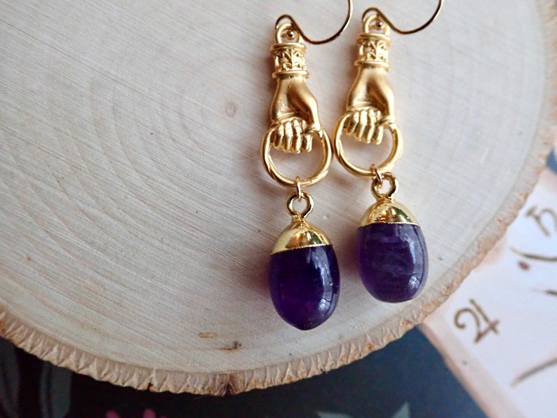 Amethyst Drop Earrings Raw Crystal Earrings Gold Amethyst Etsy