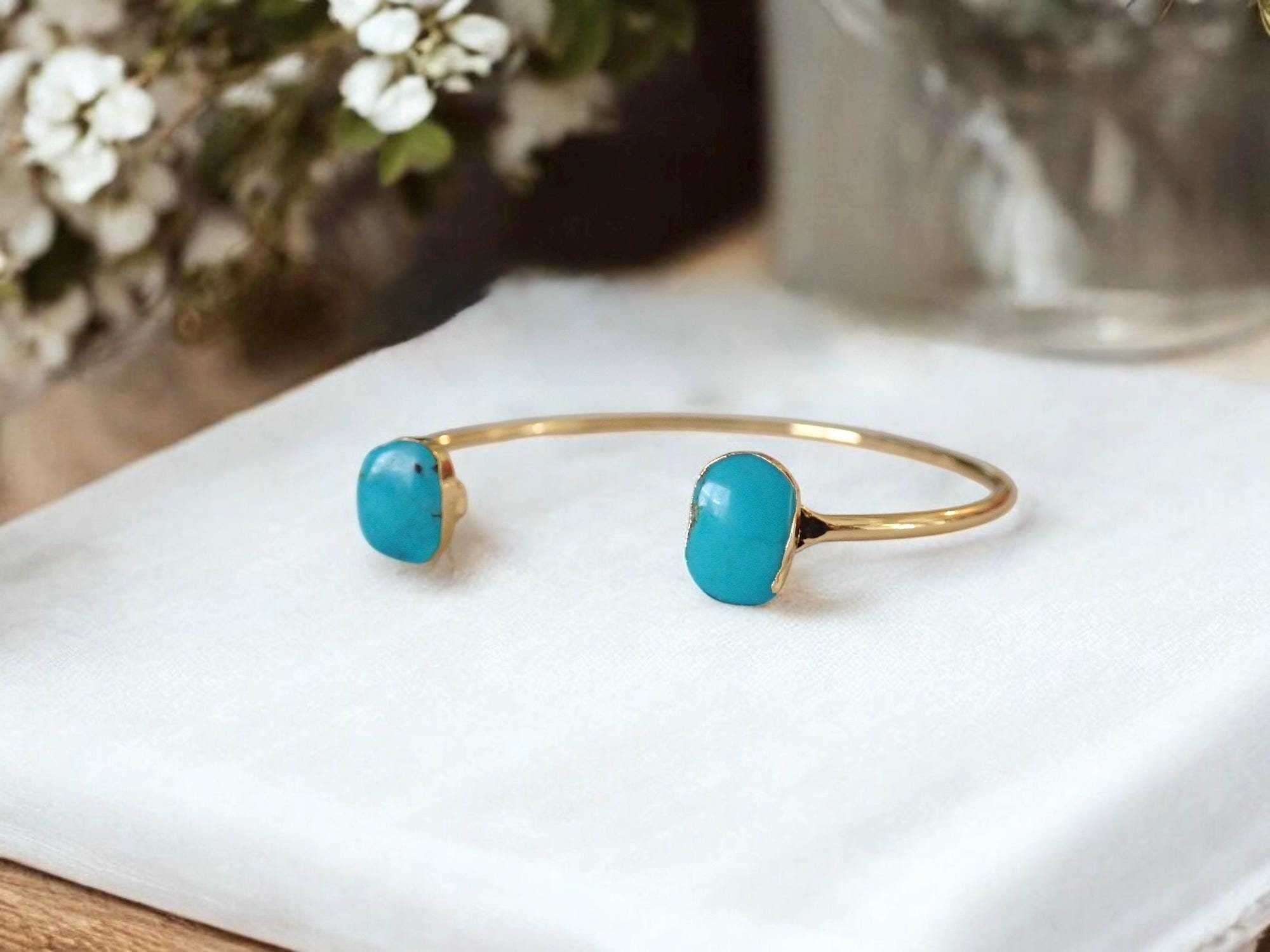 Bracelet Manchette Vintage Turquoise – Style Sud-ouest, Pierres Serties, Look Bohème Et Rétro