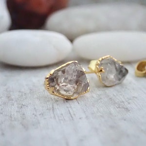 Raw Herkimer Diamond Stud Earrings, Birthstone Jewelry Gift, Herkimer Diamond Posts, Natural Crystal Gemstone Earrings,Diamond Jewelry image 9