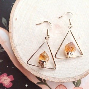 Raw Citrine Dangle Earrings Gold,Natural Gemstone Hanging Earrings, Gift for Scorpios, November Birthstone Jewelry, Triangle Earrings image 6