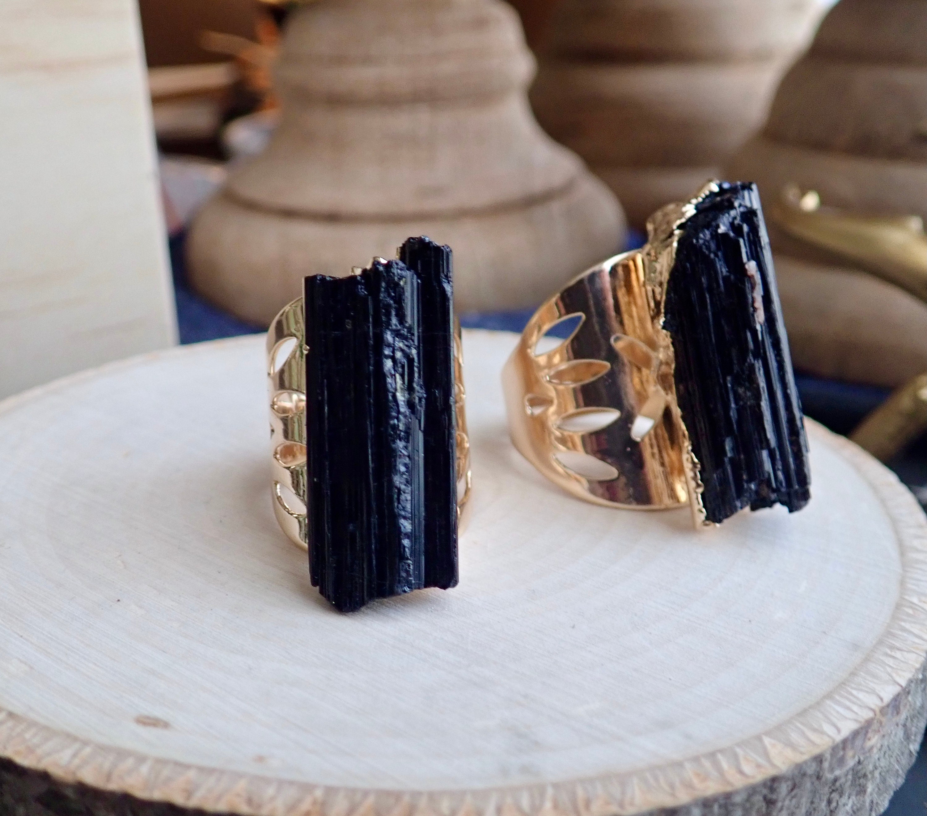 Black Tourmaline Crystal Prong Set Ring | Starborn Creations