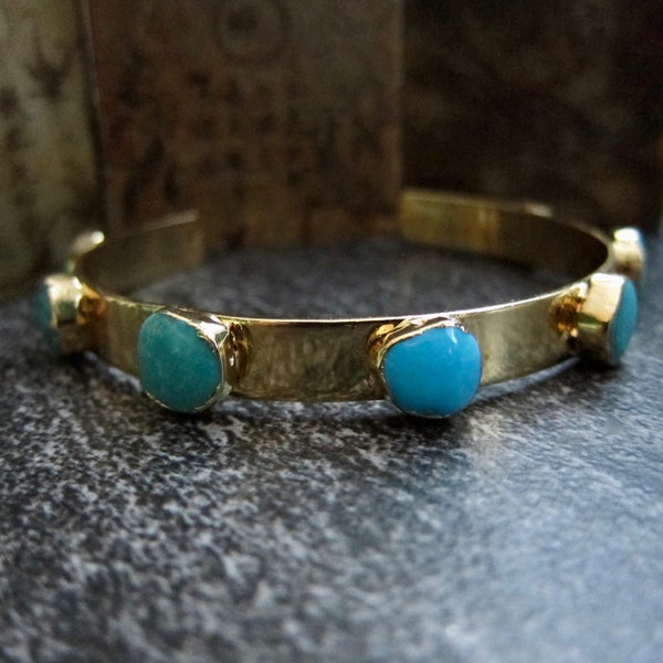 Turquoise Cuff Bracelet,Turquoise Bracelet,Turquoise Jewelry,Multi Stone Bracelet, Boho Turquoise Bangle Cuff, December Birthstone Gift