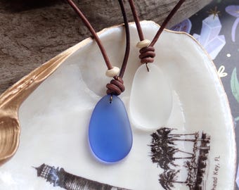 Sea Glass Necklace, Cord Pendant Necklace, Beach Glass Necklace