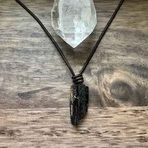 Mens Leather Necklace , Mens Black Tourmaline Pendant Necklace, Stone ...