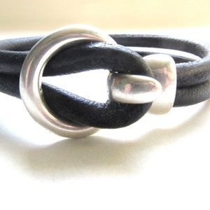 Mens Bracelet, Black Leather Cuff Bracelet , Mens Leather Bracelet, Black Silver Leather Bracelet, Leather Bracelet Men, Fathers Day Gift image 5