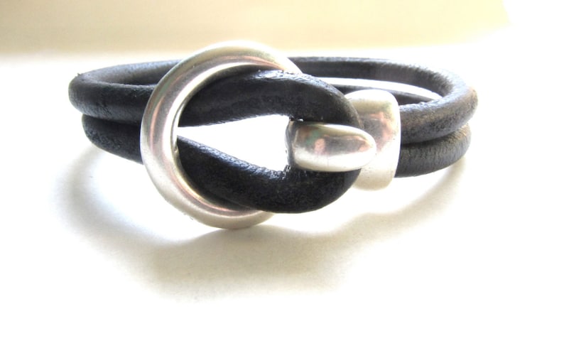 Mens Bracelet, Black Leather Cuff Bracelet , Mens Leather Bracelet, Black Silver Leather Bracelet, Leather Bracelet Men, Fathers Day Gift image 5