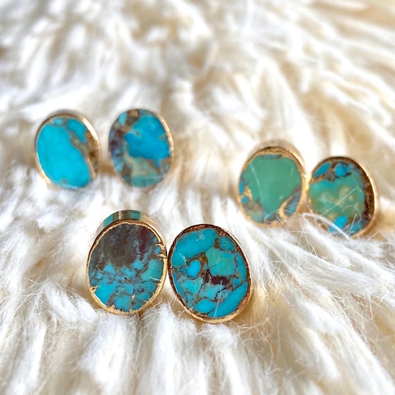 Turquoise Gold Stud Earrings , Genuine Turquoise Jewelry, December  Birthstone. 24k Gold Post Gemstones Earrings.turquoise Earrings - Etsy