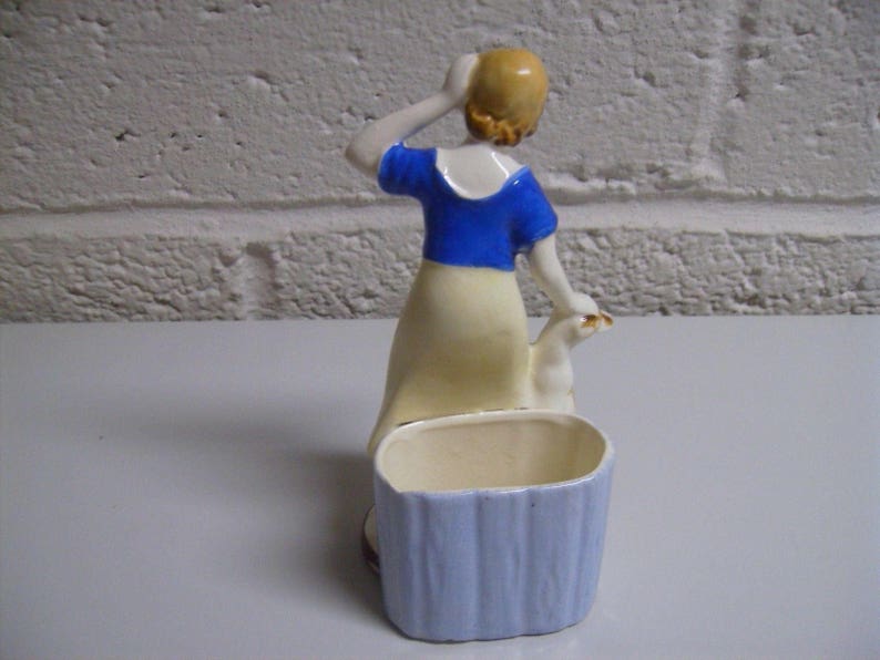 Vintage Planter 50s Lady Girl with Dog Ceramic Garden Patio Decor JAPAN Cactus Planter