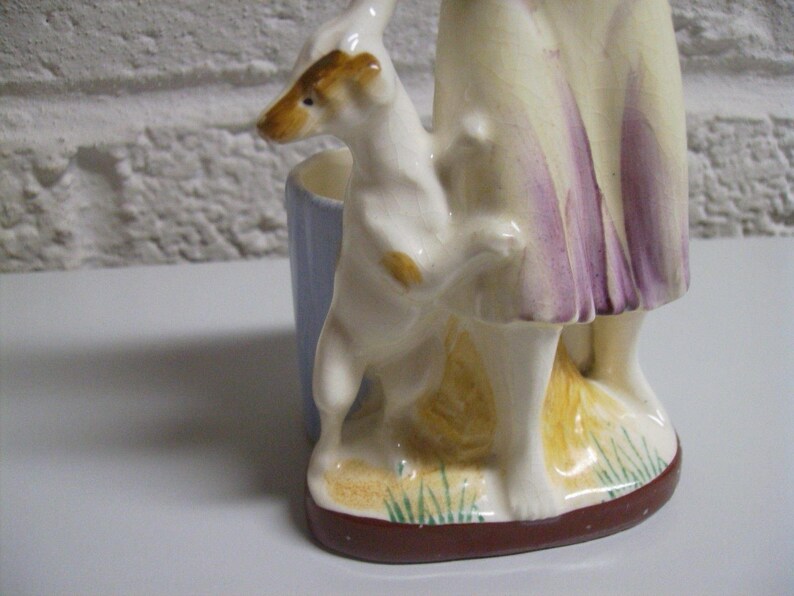 Vintage Planter 50s Lady Girl with Dog Ceramic Garden Patio Decor JAPAN Cactus Planter
