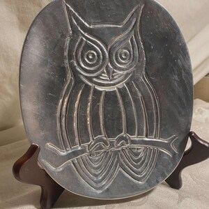 Vintage Hoselton Canada Cast Aluminium Owl Trinket Dish Signed 454 Retro