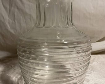 Vintage 70s Anchor Hocking Ribbed Beehive Glass Carafe Juice Jar