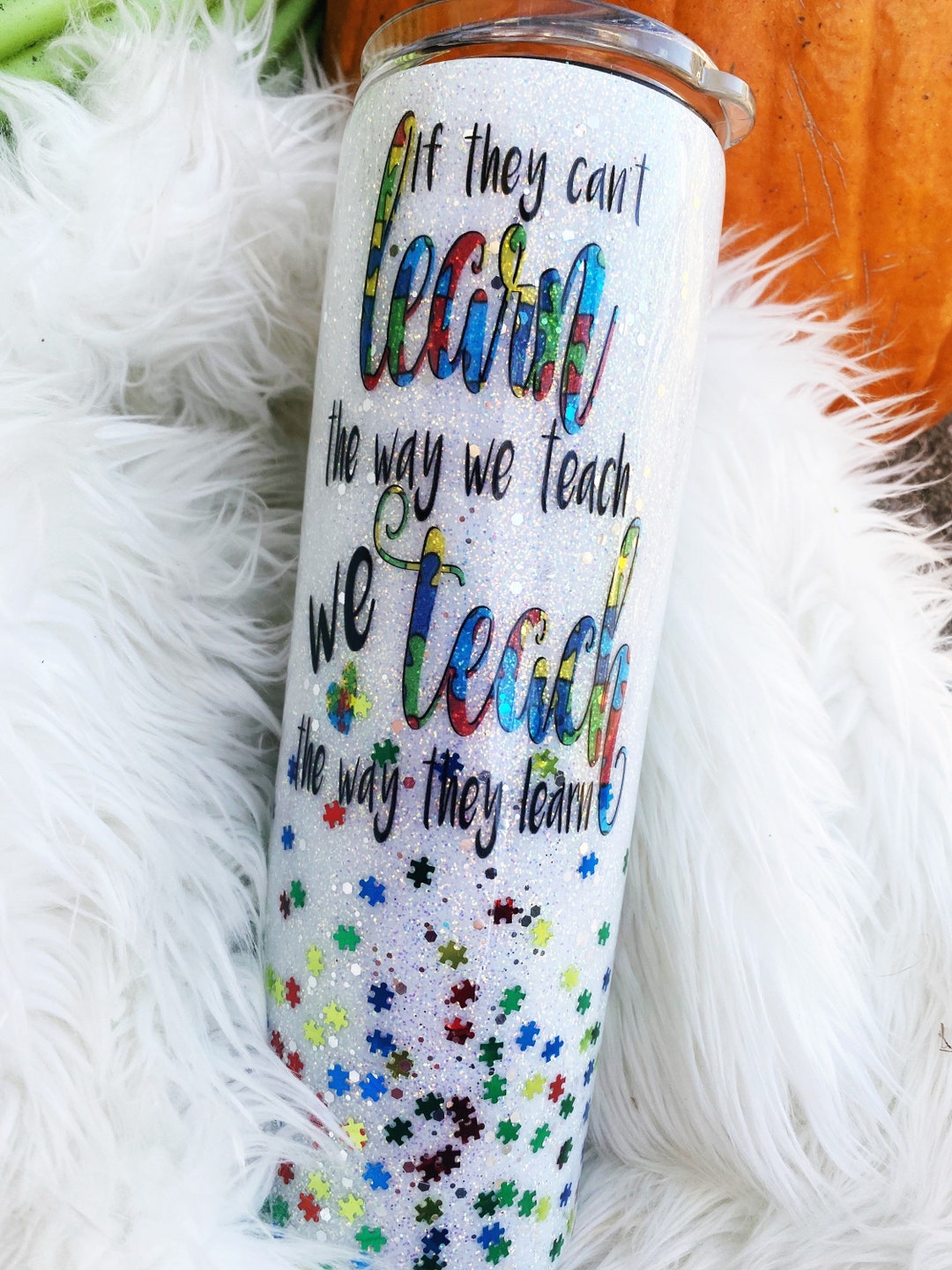 Autism Awareness Glitter Tumbler/ Autism Teacher Cup/ Glitter Tumbler