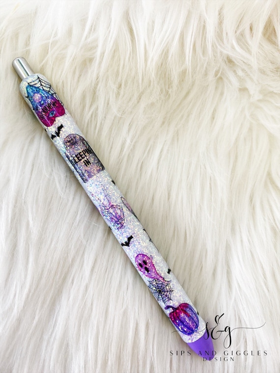 PEN: Witchy Pattern Art Print Stationery Pen Halloween Pattern Pens Black  Ink Pens Purple Crystal Art Pen Witchy Journaling Pen 