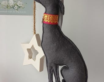 Sitting Whippet / Greyhound  Decoration with Martingale style collar.