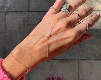 Whisper Gold Diamond Finger Bracelet, Diamond Hand Chain, Finger Bracelet, Real Gold Hand Chain