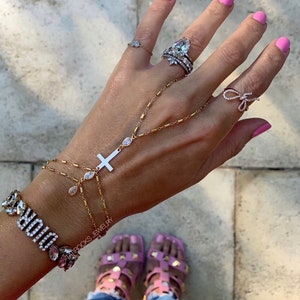 The Way Cross Hand Chain, Cross Bracelet, CZ Cross Hand Chain, Cross Finger Bracelet, Hand Jewelry, Religious Jewelry