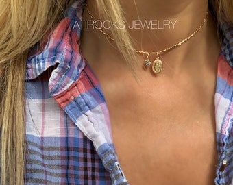 Beloved Mary Necklace, Cross Necklace, Gold Mary Rosary, Religious Necklace, Mary Necklace