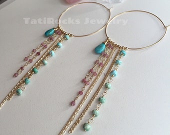 Sweet Surrender Turquoise Hoop Earrings,  Fringe Earrings, Hoop Earrings, Festival Earrings, Coachella Earrings