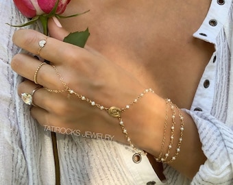 On A Prayer Rosary Hand Chain, Rosary Hand Chain, Rosary Bracelet, Pearl Rosary