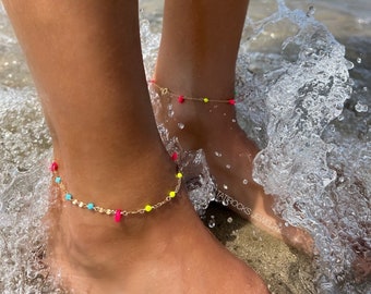 Lit Neon Anklet, Neon Pink Anklet, Neon Yellow Anklet, Surfer Anklet, Boho Fashion Jewelry, Festival Jewelry