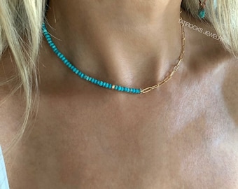 Kindle Turquoise Necklace,  Large Link Necklace,  Moonstone Necklace, Chunky Chain Necklace, Paperclip Chain Necklace