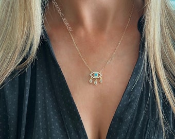 Perception Evil Eye Necklace, Gold Evil Eye, Gold Eye Necklace, Protection Jewelry, CZ Evil Eye