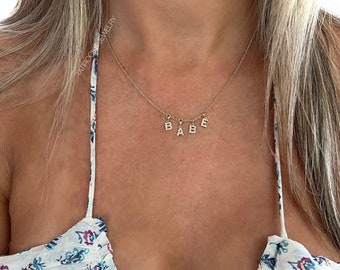 Babe Diamond Letter Necklace, Diamond Name Necklace, Personalized Necklace, Name Necklace, Alphabet Necklace