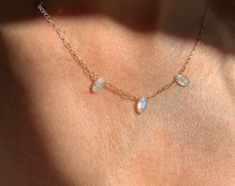 Stralende Maansteen ketting, gouden Maansteen ketting, juni Birthstone, Maansteen Choker