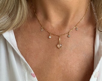 Clarity Crystal Quartz Heart Necklace, Crystal Lariat, CZ Lariat, Crystal Necklace, Heart Necklace, Heart Lariat Necklace, Mom Gift