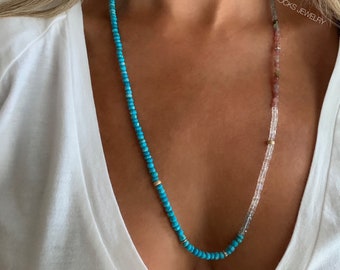 Azul Turquoise Necklace, Moonstone Necklace, Gemstone Necklace, Boho Beach Jewelry