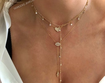 Everything CZ Shaker Necklace, Shaker Choker, Shaker Lariat, Y Necklace, Diamond Y Necklace