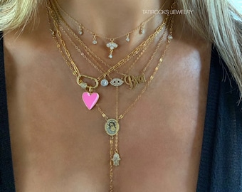 Victoria Diamond Necklace, Cubic Zirconia Necklace, Solitaire Necklace, Shaker Necklace, Gold CZ Necklace