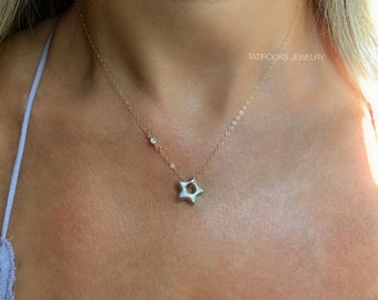 Stella Star Necklace,  Diamond Star Necklace, Side Star Necklace, Celestial Jewelry