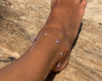 Purple Daze Freshwater Pearl Star Anklet, Pearl Anklet, Foot Jewelry, Gold Star Anklet, Ankle Jewelry, Boho Anklet