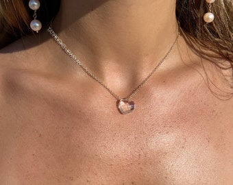 Forever Crystal Heart Necklace, Crystal Quartz Necklace, Heart Necklace, Healing Crystal Necklace