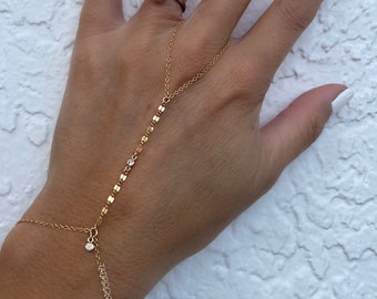 Jemma Gold Diamond Finger Bracelet, Diamond Hand Chain, Finger Bracelet, Boho Bride Jewelry
