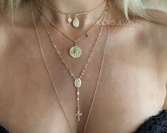 Simply Radiant Rosary Necklace, Cross Necklace, Gold Rosary, Religious Necklace, CZ Cross Necklace