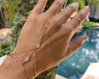 Glowing Moonstone Bracelet, Moonstone Hand Chain, Moonstone Finger Bracelet, Boho Hand Chain