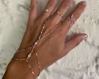 Juliet Gold Finger Bracelet, CZ Hand Chain, Gold Hand Chain, Diamond Hand Chain, Rose Gold Hand Chain