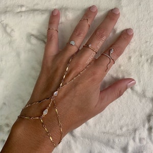 Juliet Gold Finger Bracelet, CZ Hand Chain, Gold Hand Chain, Diamond Hand Chain, Rose Gold Hand Chain