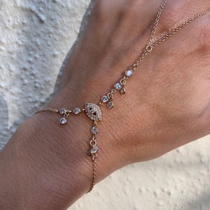 Lucky Eye Hand Chain, Evil Eye Hand Chain, Evil Eye Bracelet, Gold Eye Finger Bracelet, Eye Slave Chain