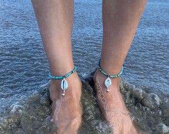 Vida Cowrie Shell Anklet, Cowry Shell Anklet, Turquoise Anklet, Mermaid Anklet, Puka Shell Anklet