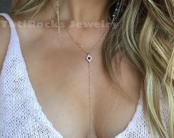 Silent Evil Eye Necklace, Evil Eye Lariat, Eye Necklace, Drop Necklace, Y Necklace, Hamsa Necklace