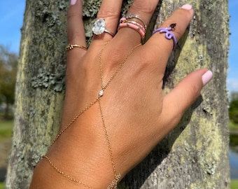 Mirage Gold Diamond Finger Bracelet, Diamond Hand Chain, Finger Bracelet, Real Gold Hand Chain