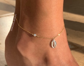 Sandy Cowrie Shell Anklet, Cowry Shell Anklet, Gold Shell Anklet, Foot Jewelry, Mermaid Anklet, Puka Shell Anklet